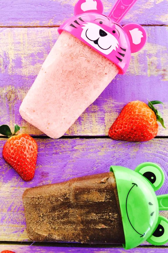 Low FODMAP Banana Chocolate and Strawberry Popsicles