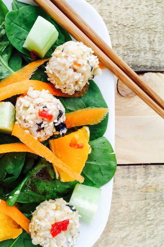 Low FODMAP Japanese Sushi Balls with Salad