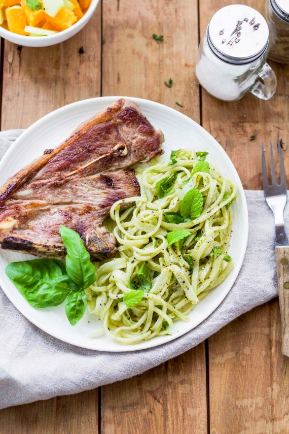 Low FODMAP Minty Noodle Salad with Lamb Chops