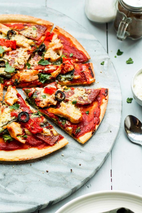 Low FODMAP Salami and Smoked Chicken Pizza