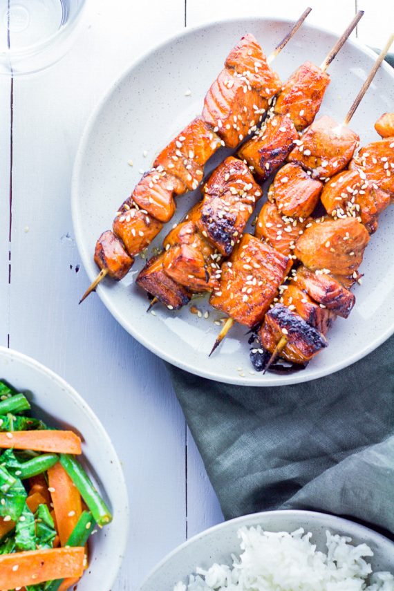 Low FODMAP Sweet And Sticky Salmon Skewers