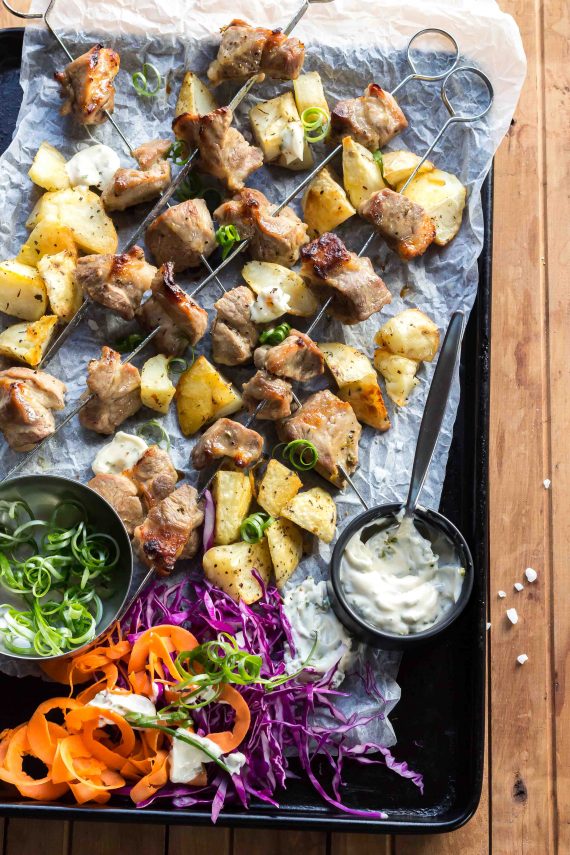 Low FODMAP Orange Thyme Pork Skewers with Slaw