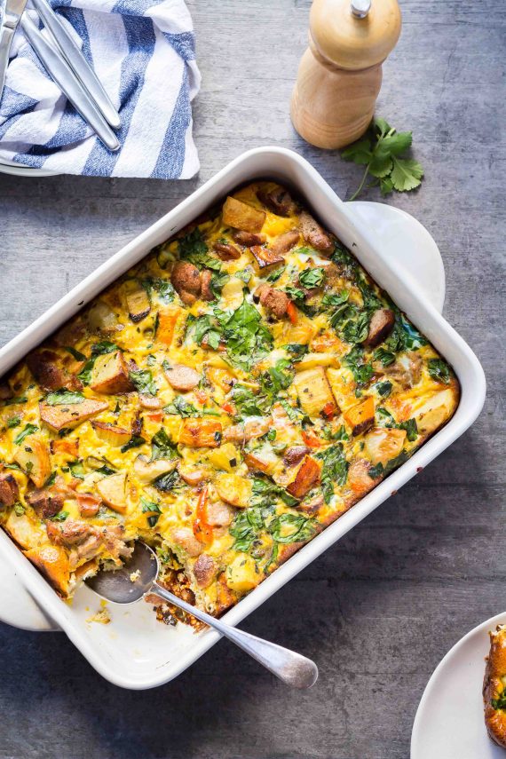 Low FODMAP Roast Veggie & Sausage Breakfast Casserole