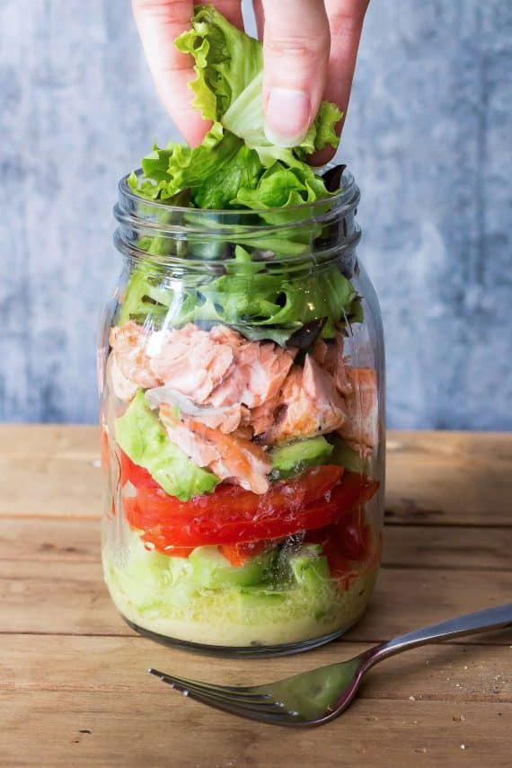 Low FODMAP Maple Mustard Salmon Mason Jar Salad