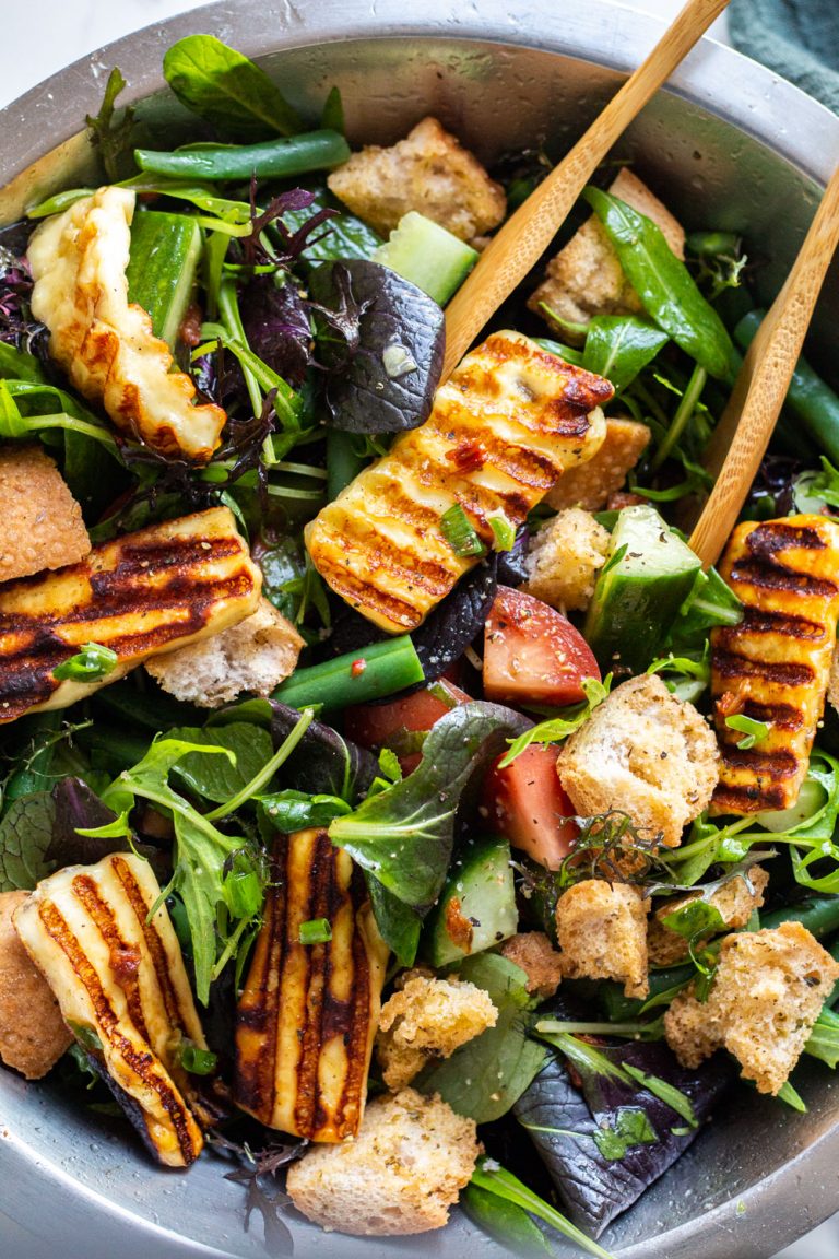 Halumi Less Salt Grilled Halloumi Mediterranean Salad - A Little Bit Yummy