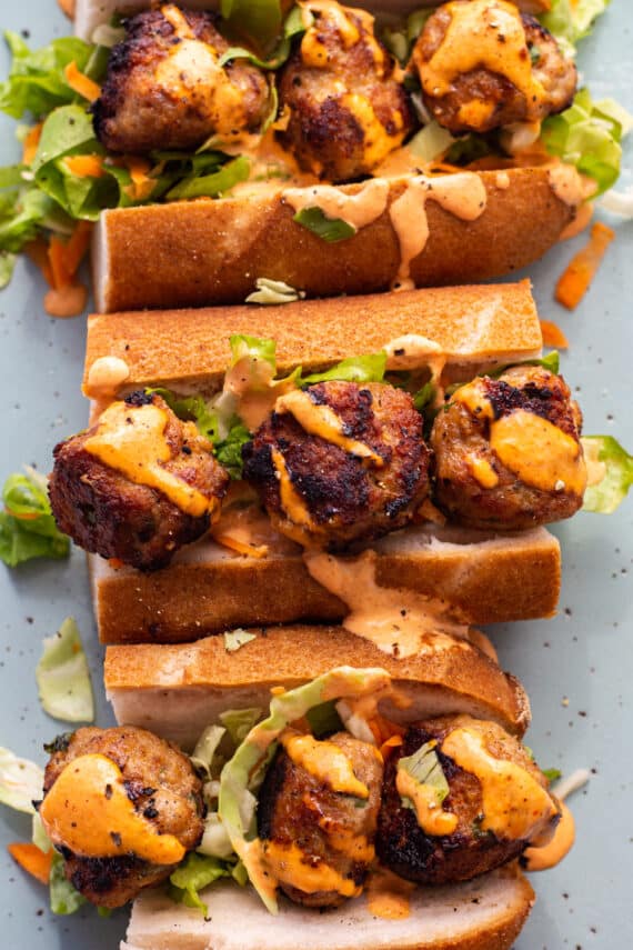 Low FODMAP Pork Meatball Subs with Sweet Pepper Dressing