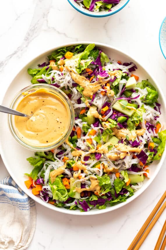 Low FODMAP Chopped Spring Roll and Noodle Salad with Peanut Dressing